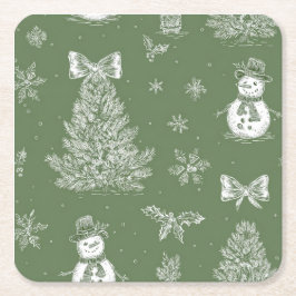 Porta-copo De Papel Quadrado Christmas toile coaster