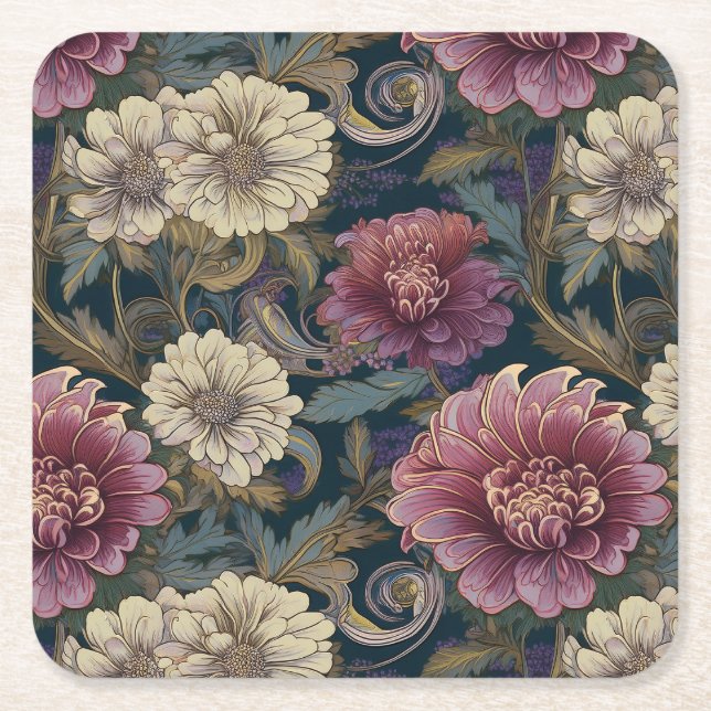 Porta-copo De Papel Quadrado Chrysanthemum Coaster (Frente)