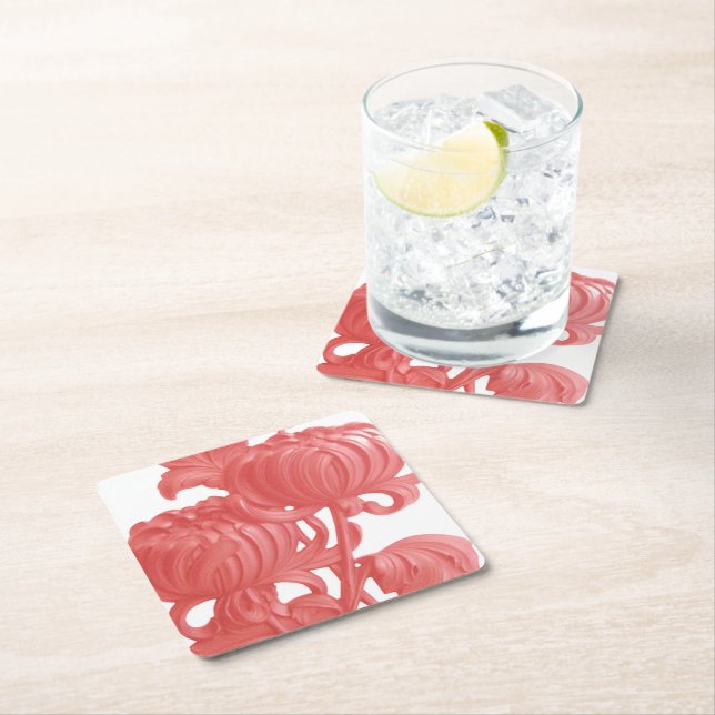 Porta-copo De Papel Quadrado Chrysanthemum Rosa (Insitu)