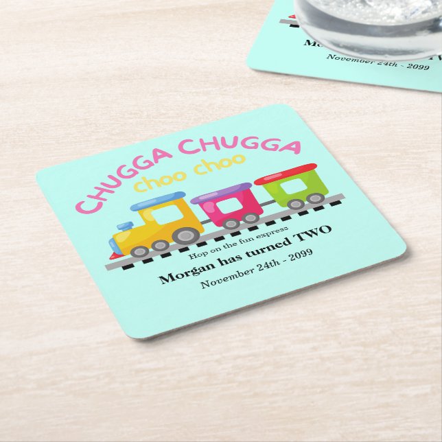 Porta-copo De Papel Quadrado Chugga Choo Train Themed segundo aniversário de ca (Inclinado)