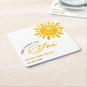 Porta-copo De Papel Quadrado Chuva Boho Aqui Vem o Sol Chás de Bebê