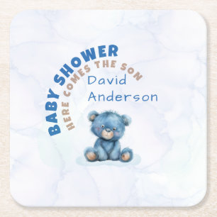 Porta-copo De Papel Quadrado Chuva de água bebê menino urso azul