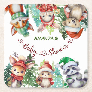 Porta-copo De Papel Quadrado Chuva de Bebê Animais da Floresta de Inverno