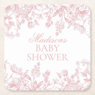 Porta-copo De Papel Quadrado Chuva de Bebê Floral Vintage Chinoiserie Rosa