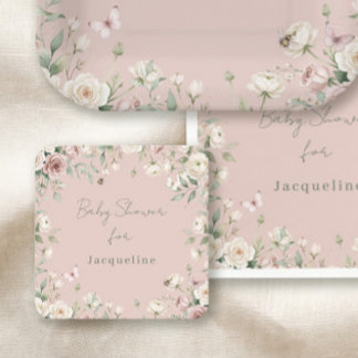 Porta-copo De Papel Quadrado Chuva de Bebê Menina para Abelha Rosa Pastel Flora