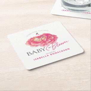 Porta-copo De Papel Quadrado Chuva de bebê rosa água-forte capricho baby shower