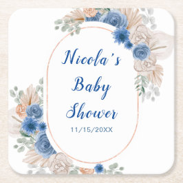 Porta-copo De Papel Quadrado Chuva de Boho Azul Baby Shower