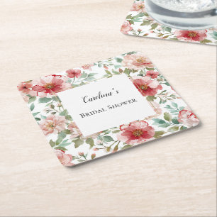 Porta-copo De Papel Quadrado Chuva de Noiva com Flores Rosa Vermelhas