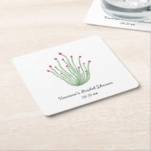 Porta-copo De Papel Quadrado Chuva de Noiva de Cacto Ocotillo Flor Rosa