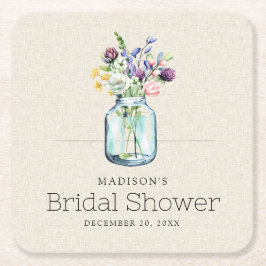 Porta-copo De Papel Quadrado Chuva de Noiva em Lona com Flores Silvestres em Aq