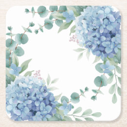 Porta-copo De Papel Quadrado Chuva de Noiva Floral Hortênsia Azul