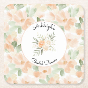 Porta-copo De Papel Quadrado Chuva de Noiva Flores de Pêssego Bonito