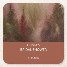 Porta-copo De Papel Quadrado Chuva de Noiva Floresta Aquarela Outono Terracota