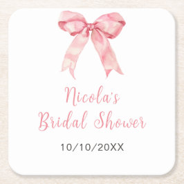 Porta-copo De Papel Quadrado Chuva de Noiva Laço Coquette Rosa