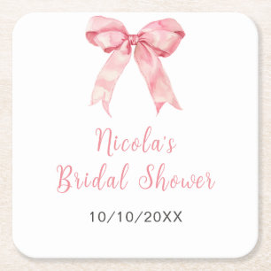 Porta-copo De Papel Quadrado Chuva de Noiva Laço Coquette Rosa