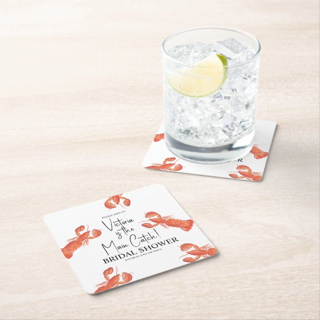 Porta-copo De Papel Quadrado Chuva de Noiva Lagostas Aguarela Principal Captura (Insitu)