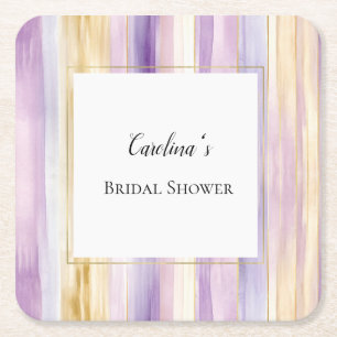 Porta-copo De Papel Quadrado Chuva de Noiva Listras Roxo Lavanda Dourado