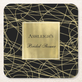 Porta-copo De Papel Quadrado Chuveiro de Noiva Abstrato Dourado Preto Glam