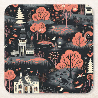 Porta-copo De Papel Quadrado Cidade de Halloween 4
