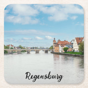Porta-copo De Papel Quadrado Cidade histórica de Regensburg, Alemanha