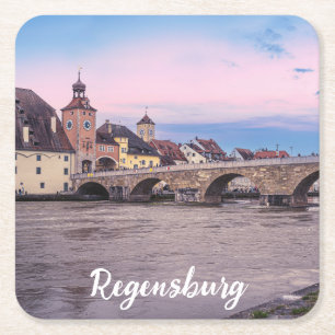 Porta-copo De Papel Quadrado Cidade histórica de Regensburg, Alemanha