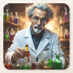Porta-copo De Papel Quadrado Cientista Num Laboratório Misturando Poções,