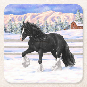 Porta-copo De Papel Quadrado Cigano Negro Vanner Irlandês Cob Draft Horse Na N