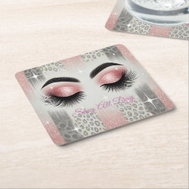 Porta-copo De Papel Quadrado Cílios com Brilho Rosa Glam