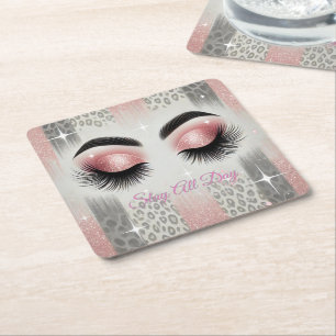 Porta-copo De Papel Quadrado Cílios com Brilho Rosa Glam