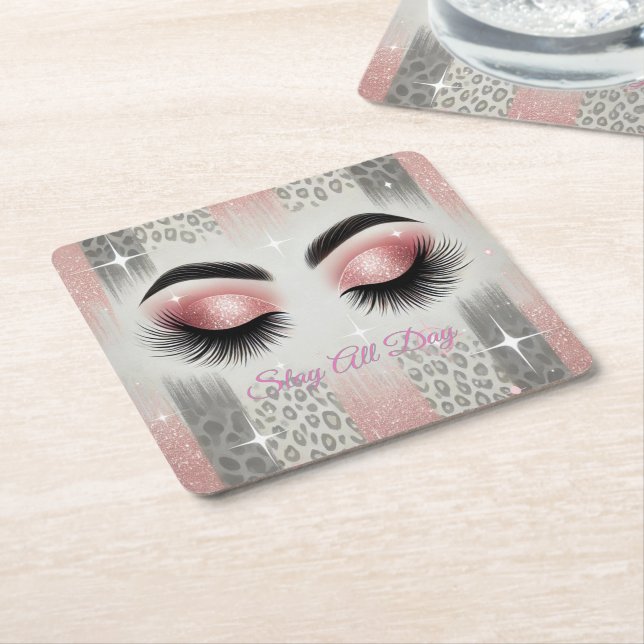 Porta-copo De Papel Quadrado Cílios com Brilho Rosa Glam  (Inclinado)