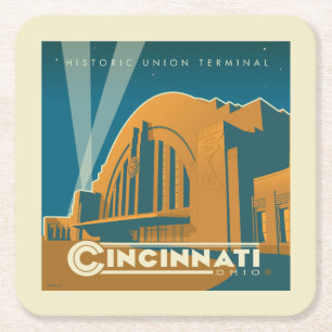 Porta-copo De Papel Quadrado Cincinnati, Ohio Terminal histórico da União