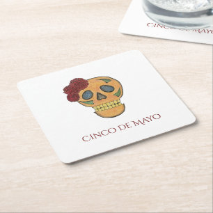 Porta-copo De Papel Quadrado Cinco de Mayo Fiesta Sugar Skull Party