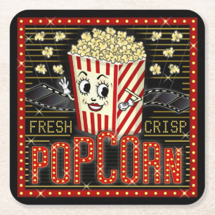 Porta-copo De Papel Quadrado Cinema em cinema - Marquee Home Popcorn Personaliz