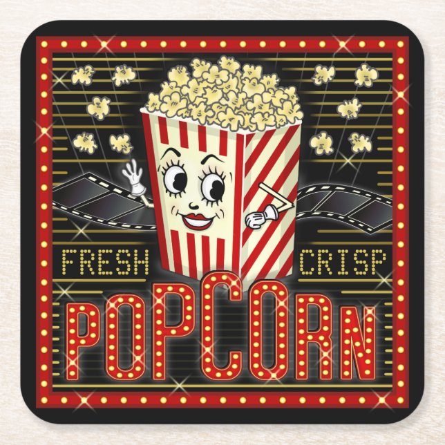 Porta-copo De Papel Quadrado Cinema em cinema - Marquee Home Popcorn Personaliz (Frente)