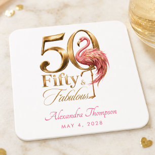 Porta-copo De Papel Quadrado Cinquenta e Fabuloso Flamingo Rosa Festa de Aniver