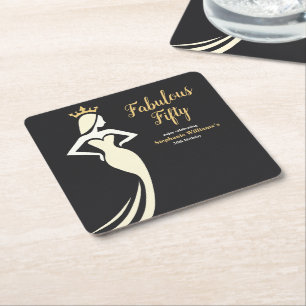 Porta-copo De Papel Quadrado Cinquenta Rainha Fabulosa Aniversário de 50 anos P