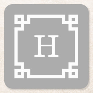 Porta-copo De Papel Quadrado Cinza Escura Com Quadro-Chave Grego #2 Monograma I