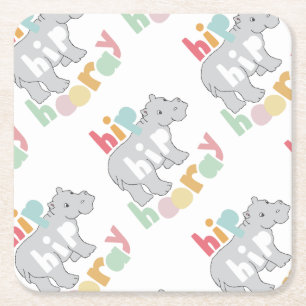 Porta-copo De Papel Quadrado Cinza Hip Hip Hooray Desenho Hippo