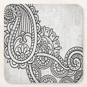 Porta-copo De Papel Quadrado Cinza Mehndi Motif Paper Porta copos