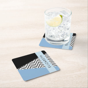 Porta-copo De Papel Quadrado Cinza Zigzag, Cinza Chevron, Azul, Seu Nome