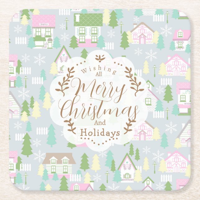 Porta-copo De Papel Quadrado Cinzas das Casas de Natal (Frente)