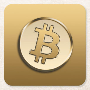 Porta-copo De Papel Quadrado Círculo de papel quadrado Bitcoin Dourado