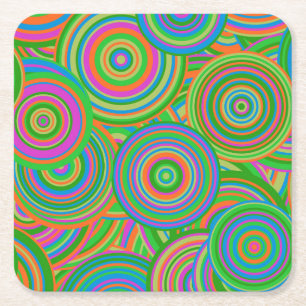 Porta-copo De Papel Quadrado Círculos abstratos em mod retro, verde e laranja-v