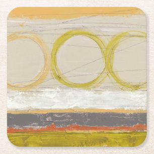 Porta-copo De Papel Quadrado Círculos Amarelo e Laranja em Fundo Multicolorido