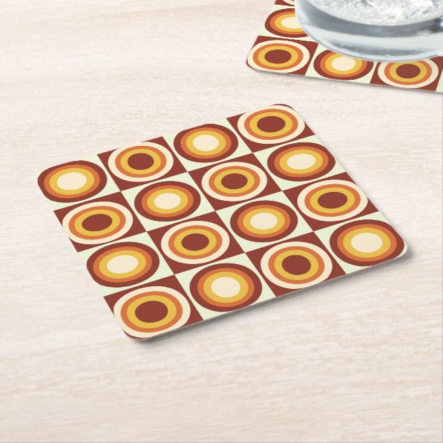 Porta-copo De Papel Quadrado Círculos Amarelos Laranja de meio século em quadra (Inclinado)