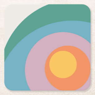 Porta-copo De Papel Quadrado Círculos de estilo retrô multicolorido