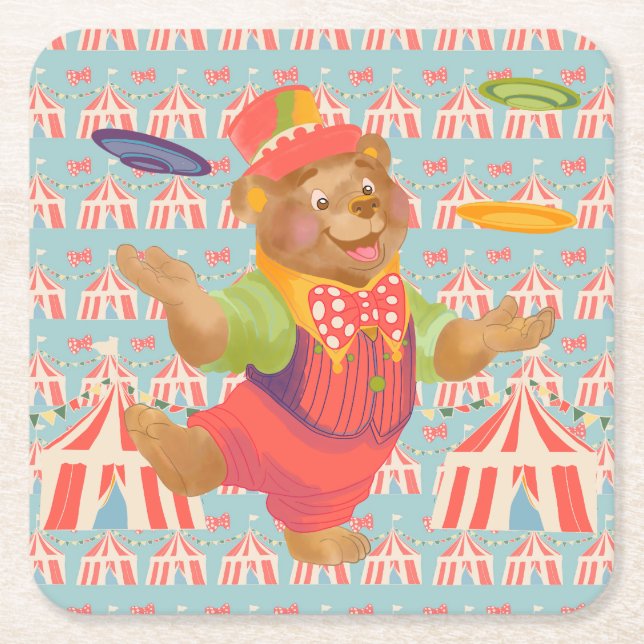 Porta-copo De Papel Quadrado Circus Bear Coaster (Frente)