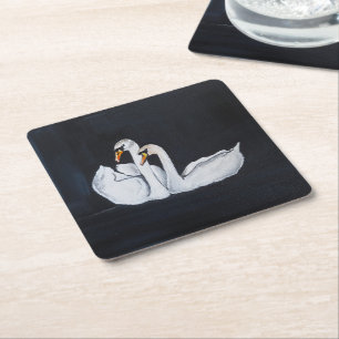 Porta-copo De Papel Quadrado Cisnes à Noite Pintura de Alfred Fox