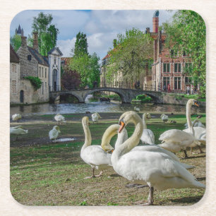 Porta-copo De Papel Quadrado Cisnes brancas de Bruges