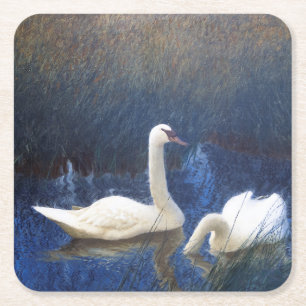 Porta-copo De Papel Quadrado Cisnes em Juncos, Bruno Liljefors